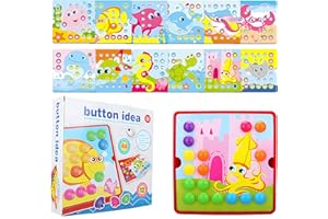 PROBUK 46PCS Button Art Toys for Toddlers, 12 Patterns & 1 Storage Box, Mosaic Pegboard for Toddlers, Mushroom Nails Jigsaw Puzzle, Montessori Toys for Toddlers, Birthday Gift for Girls Boys Age 1-8 Years