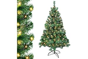 ‎UISEBRT UISEBRT Weihnachtsbaum Künstlich mit Beleuchtung 150cm - LED Weihnachtsbäume Tannenbaum Christbaum Dekobaum mit Lichterkette und Ständer, Weihnachtsdeko, Grün PVC