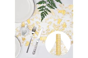 Giloty Runner Tavola Oro 28cm x 10m , Riutilizzabile Runner da tavola in Rete con Lamina d'oro per matrimoni, Decorazioni Natalizie,Confezioni, Feste,battesimi e tutte le celebrazioni