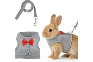 LLOUSSAK Rabbit Harness and Leash Set, Soft Mesh Vest Harness for Rabbits, Adjustable Bunny Vest Harnes, for Rabbits Walks Accessories(Grey)