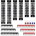 JINXIAN 6Pcs 8/10/12 Position Dual Rows Covered Screw Terminal Block Din Rail Connectors 600V 15A Double Row Terminal Block Set with 6 Pre-Insulated Fork Terminal Barrier Strip Red/Black