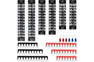 JINXIAN 6Pcs 8/10/12 Position Dual Rows Covered Screw Terminal Block Din Rail Connectors 600V 15A Double Row Terminal Block Set with 6 Pre-Insulated Fork Terminal Barrier Strip Red/Black