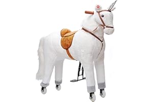 Pink Papaya XXL Reitpferd auf Rollen Einhorn Estrella, 90cm Spielpferd, fahrendes Schaukelpferd bis 80kg belastbar, Spielzeug Plüsch Pferd zum Drauf sitzen mit Sounds