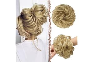 FESHFEN Moños Postizos, Natural Rizado Ondulado Postizo Moño Sintético Extensiones de Cabello Pelo Desordenado Coleta Postiza para Mujer 55g, Rubio Gloden