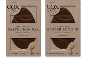 COX & CO Cox&Co - 2 x 70g Medium Flat Easter Egg Bars in 47% Dark Single Origin Chocolate and Miso & Salted Caramel - Vegan Easter Egg Bar - Luxury Easter Gift For Adults