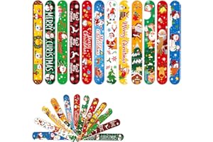 Mienocol 24 PCS Christmas Slap Bracelets, Party Favors Wristband for Kids, Snap Band for Xmas Party Bag Fillers, Stocking Stuffers and Holiday Supplies