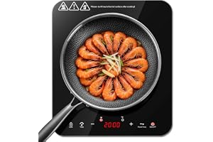 KICHPOWER Plaque Induction 1 feu 2000W, Plaque de cuisson electrique Portable, Tables de cuisson Induction, 10 Niveaux de Puissance et de Température, Commande Tactile, Verrouillage de Sécurité Enfant
