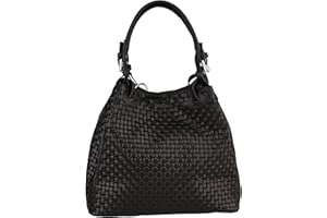 Chicca Borse Borsa a Mano da Donna con Tracolla in Vera Pelle Stampa Intrecciata Made in Italy 34x29x18 Cm