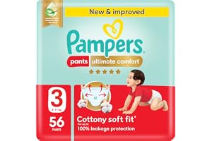 Pampers Ultimate Comfort Culotte Pants Diapers Size 3, 6-11kg SSP 56 Count | Our Best Comfort, So Soft Feels like Wearing Nothing, Easy On & Off, Up to 100% Leak Protection, Vitamin E & Aloe Vera Lotion