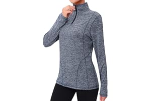 Terecey Sportshirt Langarm Damen Funktionsshirt UPF 50+ Langarmshirt Fitness Schnelltrocknend Laufshirt Wandershirt Atmungsaktiv 1/4 Reißverschluss UV Shirt fur Tennis Golf Yoga Wandern S-2XL