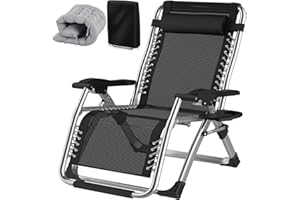 Fiutazge 83cm Ultra-Large transat Jardin Exterieur avec Coussin Rembourré, appuie-tête, Porte-gobelet, Chaise Longue Pliante avec Dossier réglable pour Jardin, Balcon, Plage terrasse (Gray)