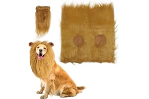 UILYNIU 2 Pièces Crinière de Lion pour Chiens Queue Lion Moyenne Grande Criniere de Lion Réglable Perruques de Chien Chapeaux de Chien Accessoires de Costume de Chien Déguisement de Chien (Brun)
