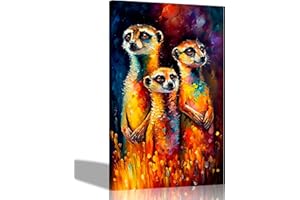 Artley Prints - Entzückende Erdmännchenfamilie abstrakte Leinwanddrucke – bunte Wandkunst für Wohnzimmer, Zuhause, Schlafzimmer, 40 x 30 cm, A3