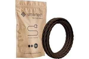 smartect Cavo Elettrico Tessile intrecciato Marrone, 5 Metri Filo Elettrico Vintage, Bipolare (2 x 0.75mm²) Cavo Elettrico Rivestito in Tessuto per Fai da Te