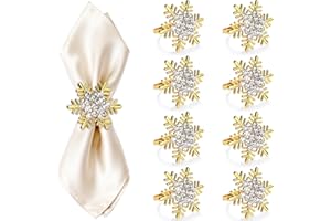 ZeeDix 8 Stück Gold Serviettenringe Weihnachten Schneeflocken - Serviettenringen für die Festtafel, Weihnachtsdeko, Hochzeit, Feiern, Bankett und Küche