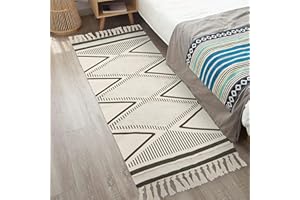 Yomshi Alfombra de Algodón 60 x 130cm Lavable Alfombra Vintage con Borlas Alfombras Boho con Estampado Geométrico Alfombra de Pasillo para Lavadero Pasillo Baño Salón Dormitorio