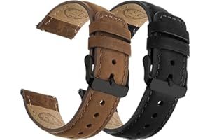 Fullmosa Echtleder Uhrenarmbänder 22mm Schnellwechsel-Armband für Damen & Herren, 2er Set Wechsel Lederarmbänder mit Edelstahl-Verschluss, Kaffee & Schwarz mit Schwarz-Verschlüsse