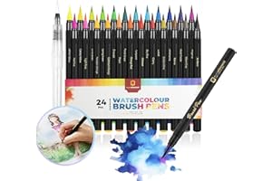 EuroElement Art Supplies Brush Pens Set- 24+1 Watercolour Brush Pens- Calligraphy Pens with Soft, Flexible Nylon Brush Tip, Colouring Pens, Art Pens