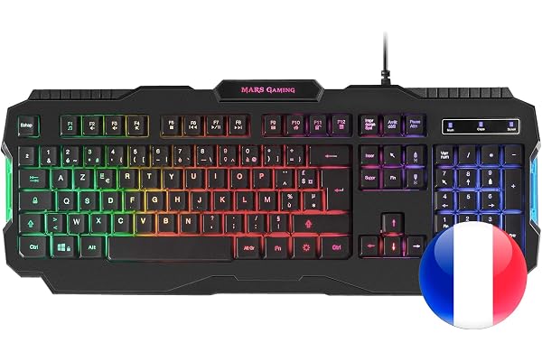 Mars Gaming MRK0, Layout Français, Clavier Gaming Antighosting, RGB Rainbow