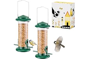 iBorn Metal Bird Feeder Hanging Wild Bird Seed Feeder for Mix Seed Blends,Niger Seed Feeder,Sunflower Heart,Birdbath,Heavy Duty All Metal Green Finishing,8 Inch(20.3 CM),Green,2 Pack