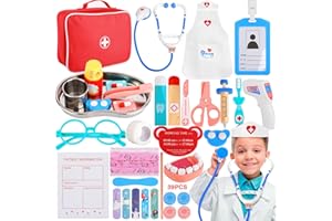 ENCOUN Arztkoffer Kinder Holz, Arzt Spielzeug Kinder, Artztkoffer Dokotorset Kinder mit Echt Stethoskop, Arztkoffer Spielzeug zum Rollenspiel Zahnarzt Spielzeug ab 3 Jahre