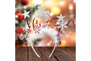 ‎LEONSHCO Weihnachts Haarreif, LED-Weihnachts Haarschmuck, Weihnachts Kopfschmuck für Kinder und Erwachsene, Silbergrün Glitzerndes Haarreifen Weihnachten mit Federn für Feiertagsfeiern, Maskeraden, Karneval