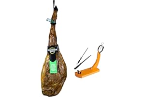 INSIGNIA IBERICA- 8 Kg Prosciutto Iberico Pata Negra - Da Suini Ruspanti Allevati in Dehesas e 100% Processo Naturale di Stagionatura -PORTA PROSCIUTTO + AFFILATRICE + COLTELLO