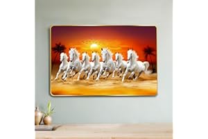 Rousrie 7 Horses Realistic Painting With Frame For Wall Vastu | Seven Running Horse Painting For Wall Decor Living Room Decoration | Big Size Photo Frame | 47 by 32 Cm