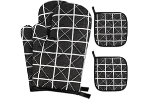 WT WISDOM TOGETHER WT Guanti da Forno con 2 Cuscinetti isolanti,Presine da Cucina Morbida in Cotone per Arrostire, Cuocere, Grigliare, Cuocere al Forno(grigio)