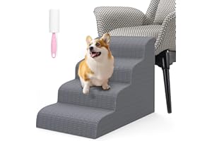 SPESSN Haustiertreppe, 4 Stufen Hundetreppe für Katzen und Hund, Hochdichte Schaum Einfacher Stiefhilfe, Leiterrampe für Haustier, Rampentreppen für Bett, Sofa und Hochbettklettern 72 * 52 * 40cm - Grau