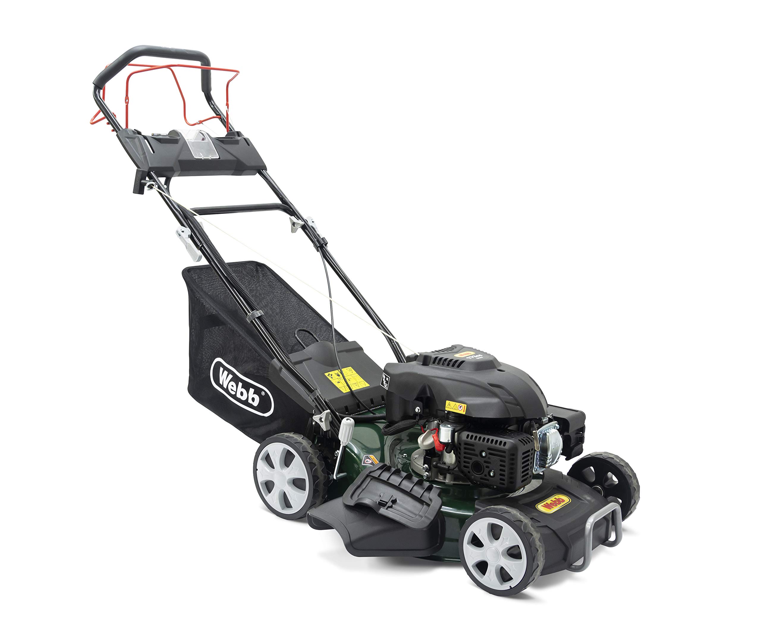 Webb Classic WER460ES Self Propelled 4 Wheel Rotary Lawnmower with Electric Start, 7 Cutting Heights, 46cm Cutting Width and 55L Collection Bag - 2 Year Guarantee