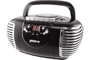 GROOV E Groov-e Retro Boombox CD Player with Cassette, FM Radio Tuner, 3.5mm AUX in Socket for Smartphones & LED Display - Black