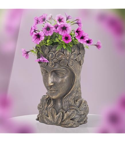 Buste Exner aspect vieilli env. Pot de fleurs 27 x 18 cm - Gris mat - Pour plant