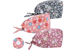 YOLEV 3 Pièces Calot Chirurgien Femme Chapeaux de Travail avec Boutons Noués à Dos Sweatband Chapeau Réglable Capuche Casquette Queue Cheval Calot chirurgien Cuisine Couverture Homme Femme