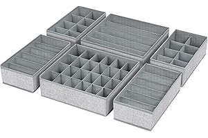 Homsorout Pack of 6 Drawer Organisers, Foldable Storage Box, Fabric Drawers Organiser System, Cupboard Organiser for Underwear, Bras, Socks, Ties, Scarves, Wardrobe, Grey Mottled