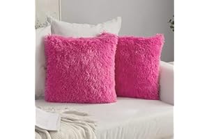 MIULEE 2er Set Kissenbezüge Künstlich Pelz Sofakissen Dekorative Dekokissen Kuschelkissen Plüschkissen Kuschelig Couchkissen Superweich Kissen Flauschig Kissenbezug für Sofa 50x50 cm Rose rot