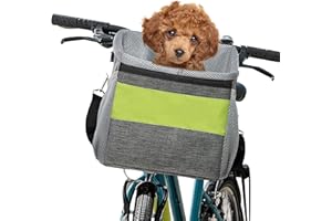 ALLSOPETS Cestino per Bicicletta Animale Domestico, Cestino Anteriore Bici Staccabile per Cane, Staccabile Borsa da Bicicletta per Cani, Pieghevole Cestino per Bici con Tasche Portaoggetti Grigio