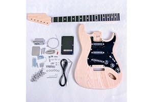 Coban Guitars Build Your Own DIY Electric Guitar Kit ST4 Strat Style Ash Body Ebony Fingerboard Black Pickguard Non Soldering Chrome Hardware Guitar Making Kit.
