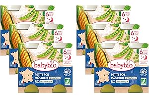 Babybio - Bonne Nuit - Petits Pots Petits Pois Maïs Doux d'Aquitaine Riz 2x200g - 6+ Mois - BIO - Lot de 6