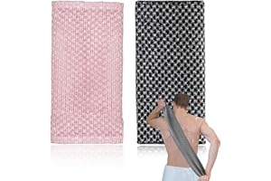 LFWZRY 2 Pièces Débarbouillettes Exfoliantes, Gommage du Japonais dos pour la Douche, Gant de Toilette Exfoliant, Débarbouillettes pour Homme Femme pour les Peaux Sensibles et Rugueuses (Noir Rose)