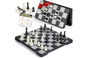 Gibot Scacchiera, Set di Scacchiera, Scacchi Magnetici da Viaggio, Chess Board, Scacchiera Portatile Pieghevole, Mini Scacchi per Bambini e Adulti, Bianco e Nero 16 × 16 cm