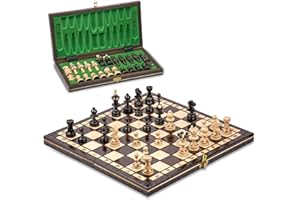 AMAZINGGIRL Schachspiel Schach Schachbrett Holz hochwertig 35 x 35 cm - Chess Board Set klappbar mit Schachfiguren groß für Kinder und Erwachsene