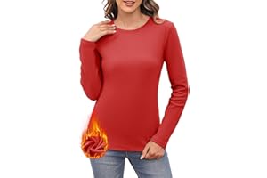 Aottori Camiseta Térmica Mujer Manga Larga Cuello Redondo Camisetas Algodón Suave Interior Elástica Elegante Básica Cálida Invierno Thermal Top