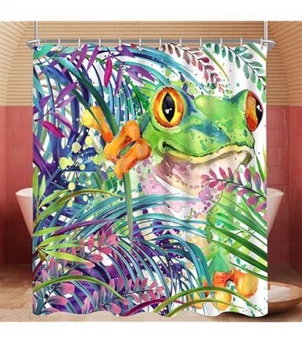 Frosch-Duschvorhang – Süßes Cartoon-Design, Wasserdicht, 183x198 Cm, Mit 12 Haken, Für Kinder & Erwachsene