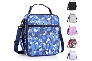 hombrima Kids Insulated Lunch Box Bag, Thermal Picnic Cool Bags with Adjustable Strap for Adults Children Women Men Boys Girls School Work(CamBlue)