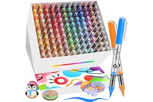 VIVIDHUES 120 Pcs Feutre Acrylique , Marqueur Peinture acrylique à Pointe Pinceau, ACrylic Paint Marker pour Peinture sur Bois, Pierre, Céramique, Tissu, Feutres Acrylique & Marqueurs pour Coloriage Adulte