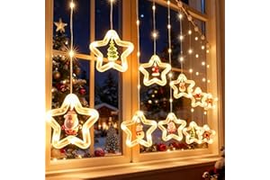 Fohil Tenda Luminosa Natale, 100LED Stelle Luci Tenda Natale Interno 8 Modalità Catena Luminosa Interno Impermeabile Finestre Luci Natalizie per Albero Balcone Giardino Decorazione Natalizia