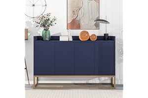 KecDuey Cassettiera, credenza con gambe in metallo dorato, 120 x 30 x 80 cm, moderna credenza in stile minimalista, 4 porte, senza maniglie, per sala da pranzo, soggiorno, cucina (blu marino)