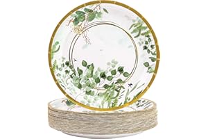 AHPYEUHK 50 PCS Assiette Jetable Anniversaire 17,8cm Assiettes en Carton Papier Party Vaisselle Jetable pour Decoration BBQ Party Fête Mariages Camping