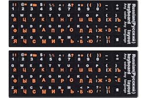 CASEBUY Russische Tastatur-Aufkleber, russisch-englische Tastatur-Buchstaben, Ersatzaufkleber, orangefarbene Schrift mit schwarzem Hintergrund für PC, Computer, Laptop, Notebook, Desktop, kyrillische